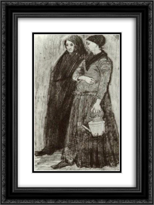 Sien Pregnant, Walking with Older Woman 18x24 Black Ornate Wood Framed Art Print Poster with Double Matting by Van Gogh, Vincent