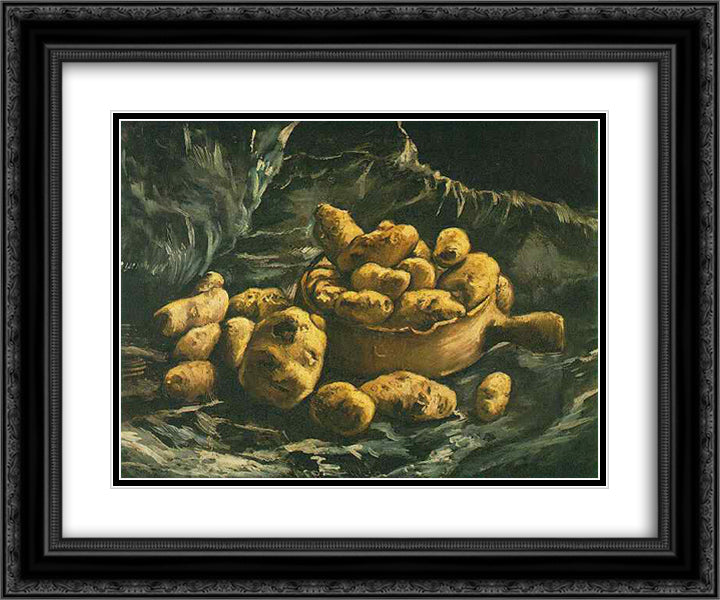 Still life with an Earthern bowl and potatoes 24x20 Black Ornate Wood Framed Art Print Poster with Double Matting by Van Gogh, Vincent