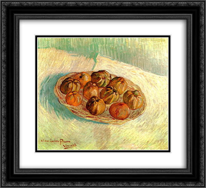 Still Life with Basket of Apples (to Lucien Pissarro) 22x20 Black Ornate Wood Framed Art Print Poster with Double Matting by Van Gogh, Vincent