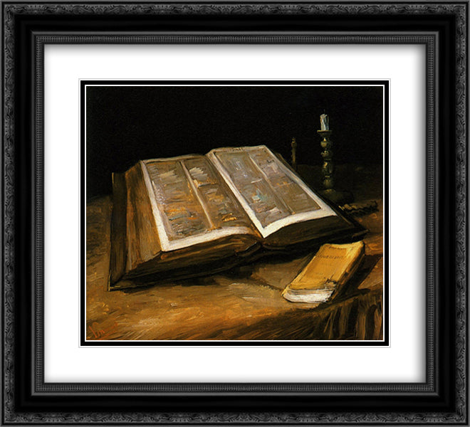 Still Life with Bible 22x20 Black Ornate Wood Framed Art Print Poster with Double Matting by Van Gogh, Vincent