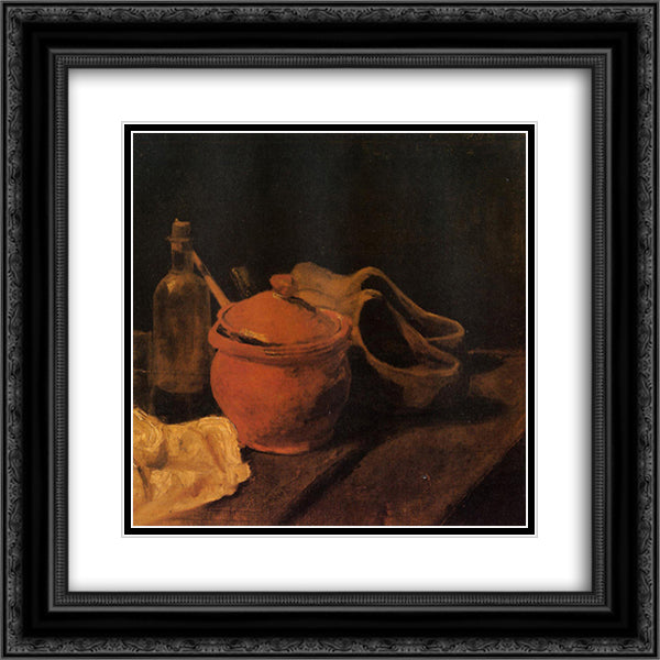 Still Life with Earthenware, Bottle and Clogs 20x20 Black Ornate Wood Framed Art Print Poster with Double Matting by Van Gogh, Vincent
