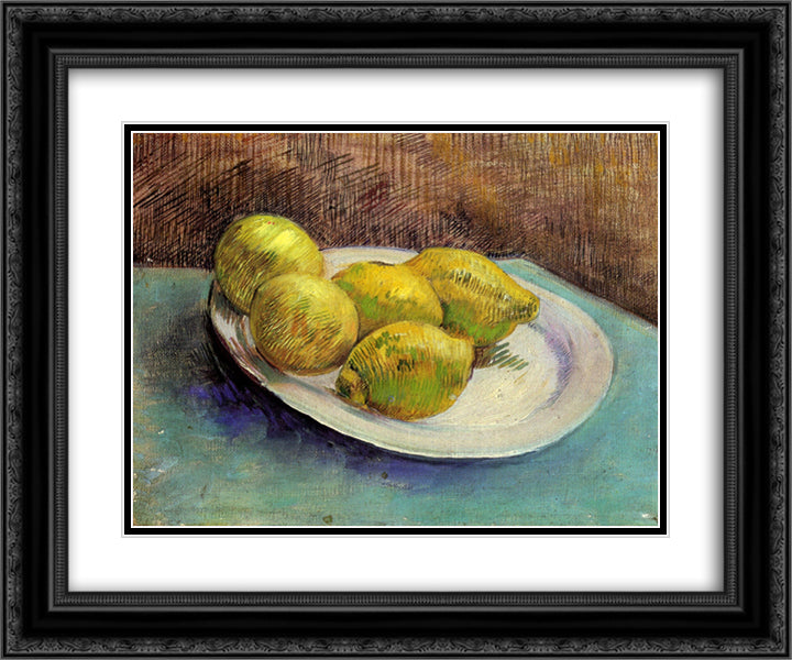 Still Life with Lemons on a Plate 24x20 Black Ornate Wood Framed Art Print Poster with Double Matting by Van Gogh, Vincent