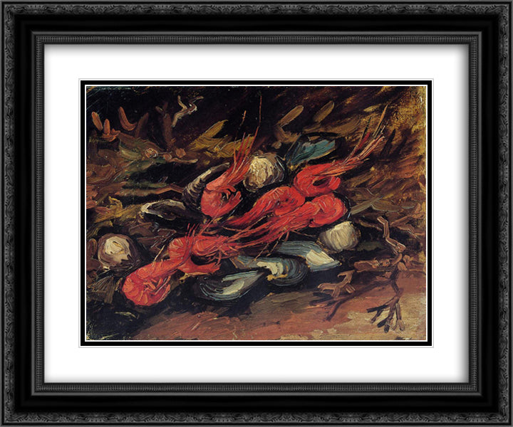 Still Life with Mussels and Shrimp 24x20 Black Ornate Wood Framed Art Print Poster with Double Matting by Van Gogh, Vincent