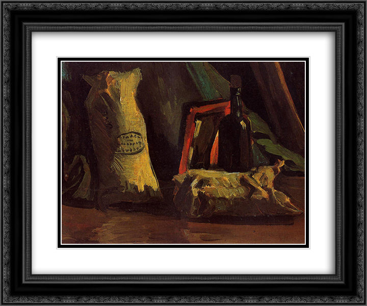 Still Life with Two Sacks and a Bottle 24x20 Black Ornate Wood Framed Art Print Poster with Double Matting by Van Gogh, Vincent