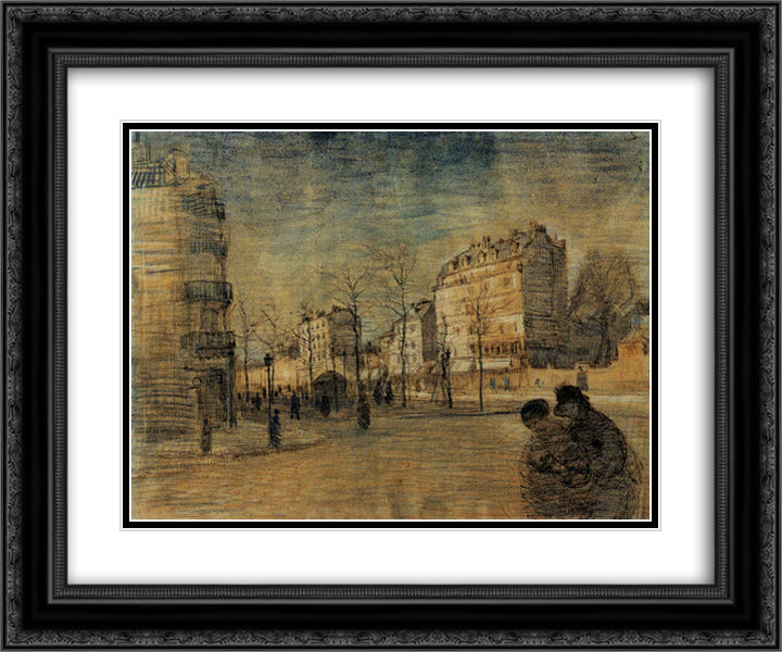 The Boulevard de Clichy 24x20 Black Ornate Wood Framed Art Print Poster with Double Matting by Van Gogh, Vincent