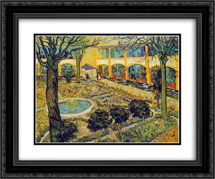 The Courtyard of the Hospital in Arles 24x20 Black Ornate Wood Framed Art Print Poster with Double Matting by Van Gogh, Vincent