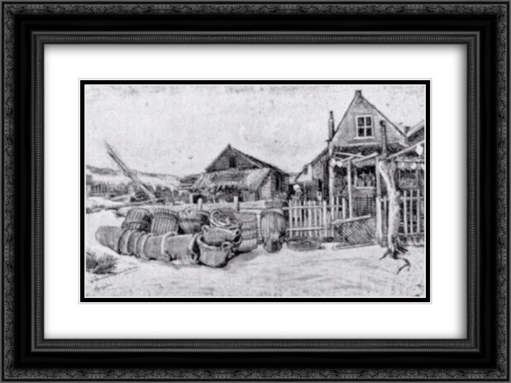 The fish drying barn at Scheveningen 24x18 Black Ornate Wood Framed Art Print Poster with Double Matting by Van Gogh, Vincent