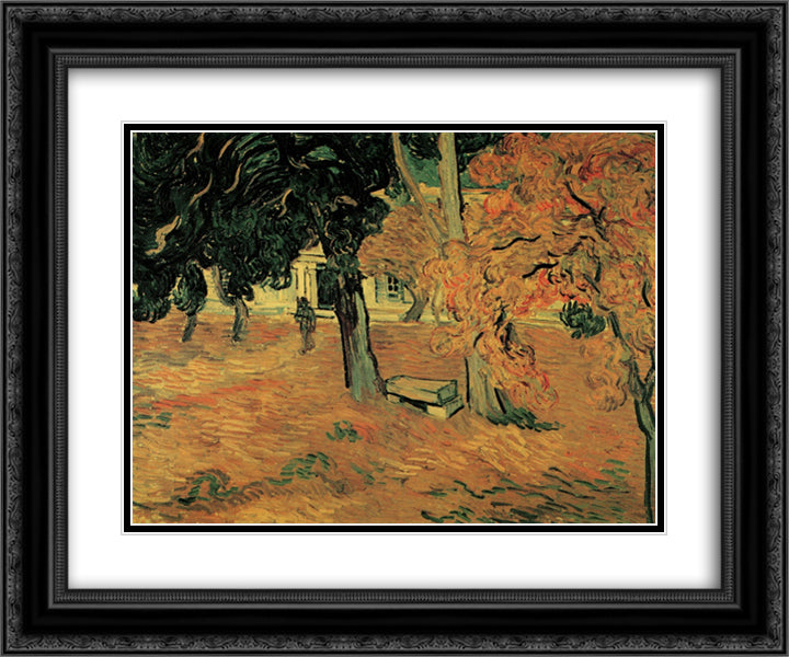 The Garden of Saint-Paul Hospital 24x20 Black Ornate Wood Framed Art Print Poster with Double Matting by Van Gogh, Vincent