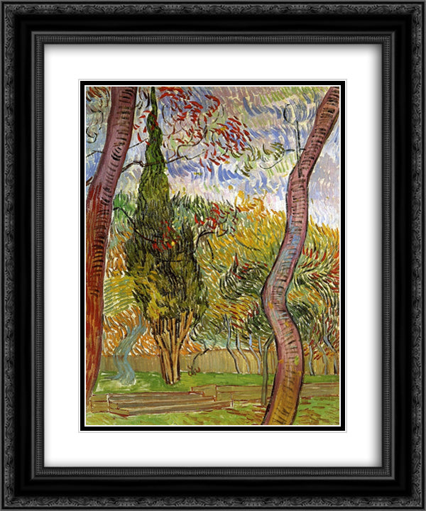 The Garden of Saint-Paul Hospital 20x24 Black Ornate Wood Framed Art Print Poster with Double Matting by Van Gogh, Vincent