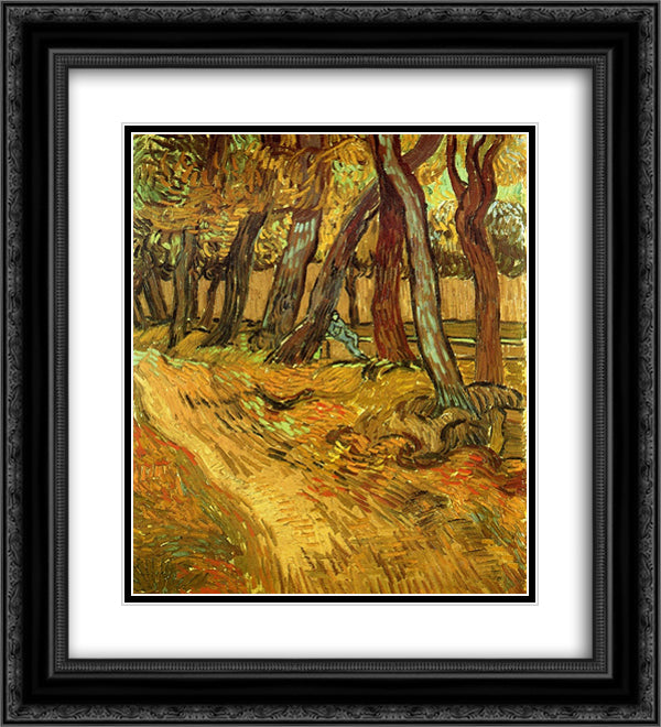 The Garden of Saint-Paul Hospital with Figure 20x22 Black Ornate Wood Framed Art Print Poster with Double Matting by Van Gogh, Vincent