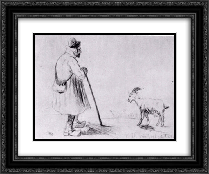 The Goat Herd 24x20 Black Ornate Wood Framed Art Print Poster with Double Matting by Van Gogh, Vincent