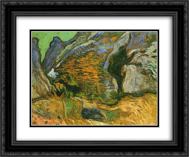 The gully Peiroulets 24x20 Black Ornate Wood Framed Art Print Poster with Double Matting by Van Gogh, Vincent