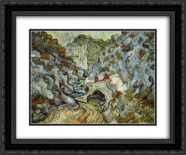 The ravine of the Peyroulets 24x20 Black Ornate Wood Framed Art Print Poster with Double Matting by Van Gogh, Vincent