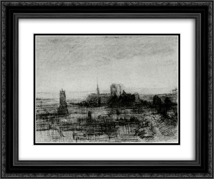The Roofs of Paris and Notre-Dame 24x20 Black Ornate Wood Framed Art Print Poster with Double Matting by Van Gogh, Vincent