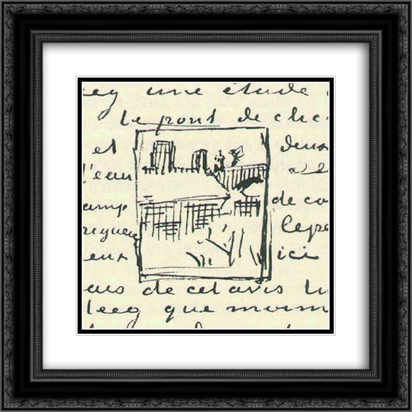 The Seine with the Pont de Clichy 20x20 Black Ornate Wood Framed Art Print Poster with Double Matting by Van Gogh, Vincent