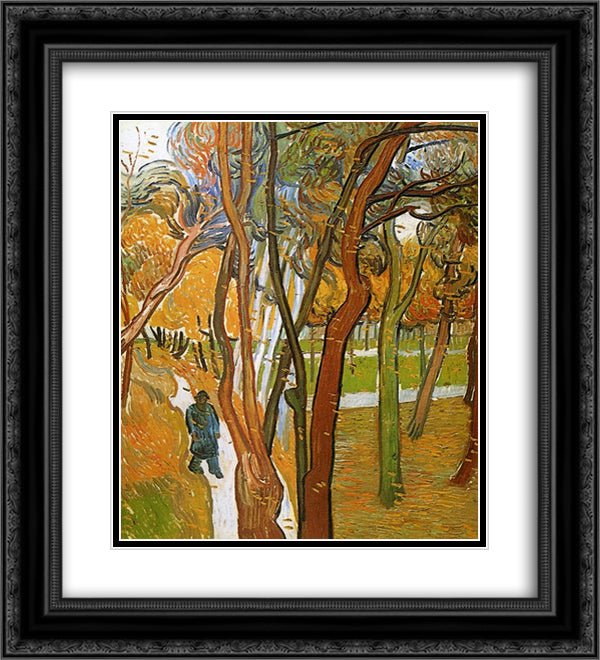 The Walk - Falling Leaves 20x22 Black Ornate Wood Framed Art Print Poster with Double Matting by Van Gogh, Vincent