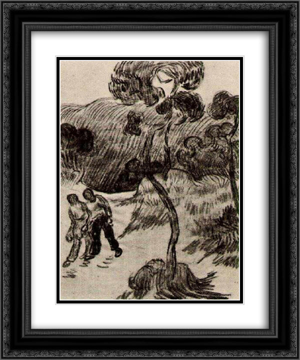 Two Men Walking in a Landscape with Trees 20x24 Black Ornate Wood Framed Art Print Poster with Double Matting by Van Gogh, Vincent