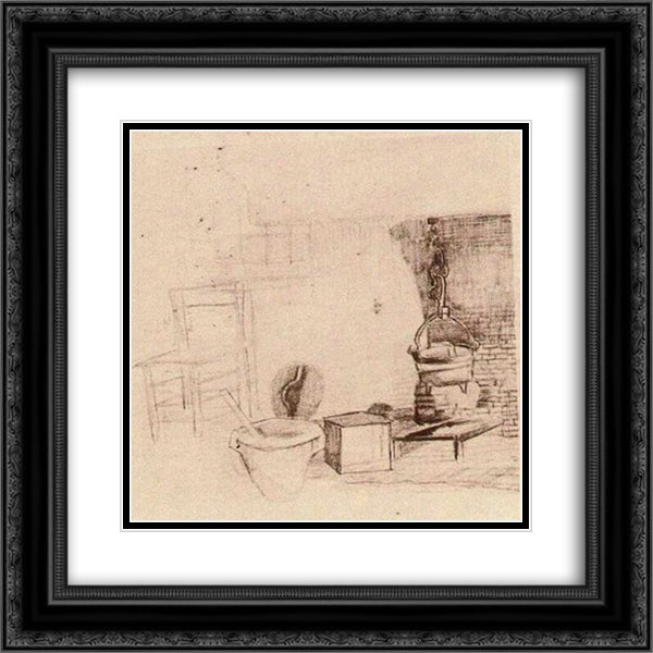 Unfinished Sketch of an Interior with a Pan above the Fire 20x20 Black Ornate Wood Framed Art Print Poster with Double Matting by Van Gogh, Vincent