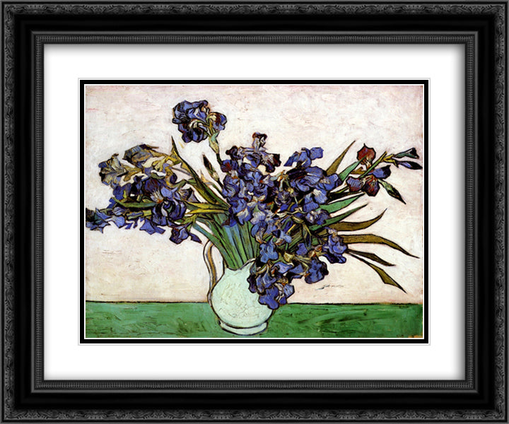 Vase with Irises 24x20 Black Ornate Wood Framed Art Print Poster with Double Matting by Van Gogh, Vincent