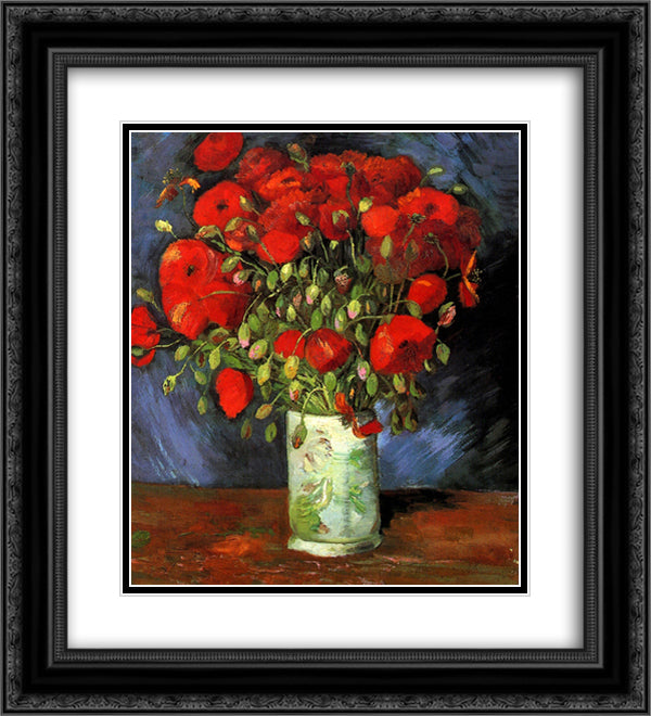 Vase with Red Poppies 20x22 Black Ornate Wood Framed Art Print Poster with Double Matting by Van Gogh, Vincent