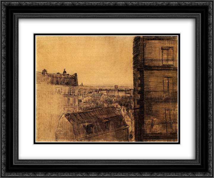 View from the Apartment in the Rue Lepic 24x20 Black Ornate Wood Framed Art Print Poster with Double Matting by Van Gogh, Vincent