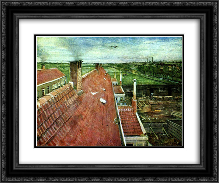 View from the Window of Vincent's Studio in Winter 24x20 Black Ornate Wood Framed Art Print Poster with Double Matting by Van Gogh, Vincent