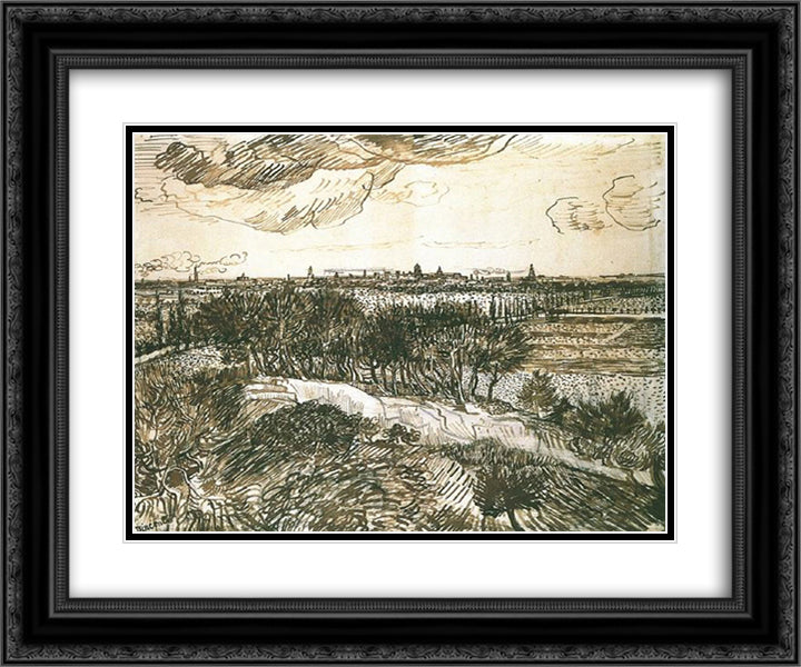 View of Arles from a Hill 24x20 Black Ornate Wood Framed Art Print Poster with Double Matting by Van Gogh, Vincent