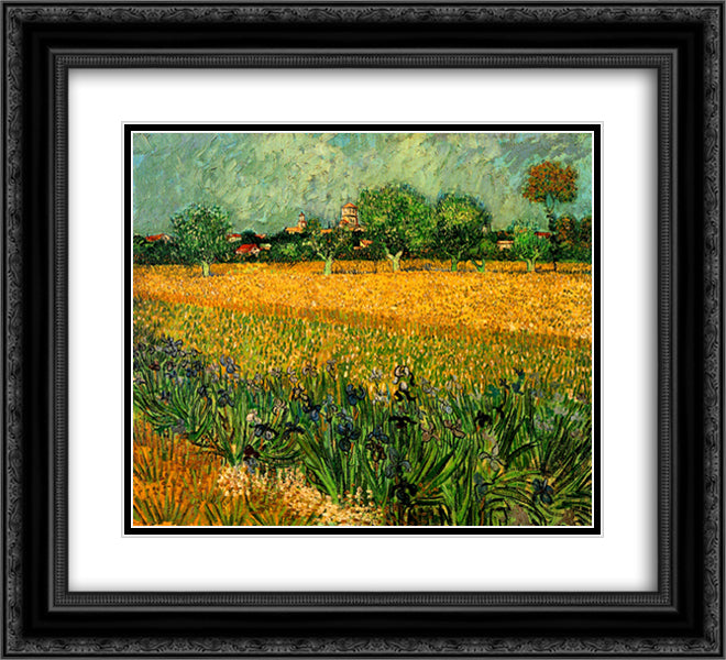 View of Arles with Irises in the Foreground 22x20 Black Ornate Wood Framed Art Print Poster with Double Matting by Van Gogh, Vincent