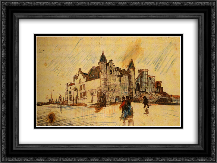 View of Het Steen 24x18 Black Ornate Wood Framed Art Print Poster with Double Matting by Van Gogh, Vincent