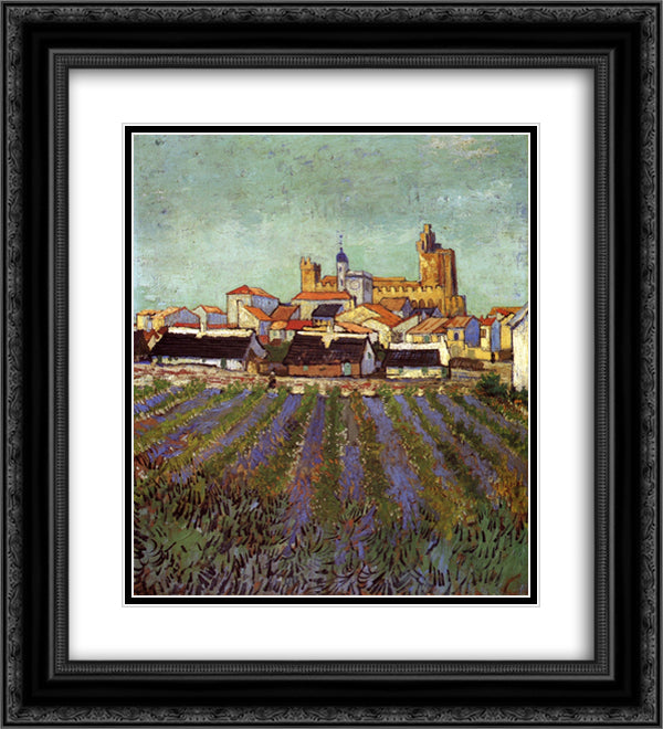 View of Saintes-Maries 20x22 Black Ornate Wood Framed Art Print Poster with Double Matting by Van Gogh, Vincent