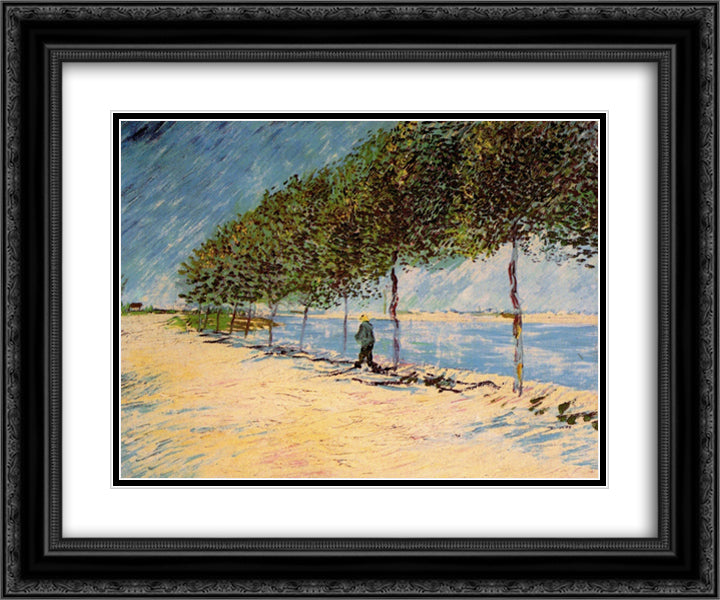 Walk Along the Banks of the Seine Near Asnieres 24x20 Black Ornate Wood Framed Art Print Poster with Double Matting by Van Gogh, Vincent