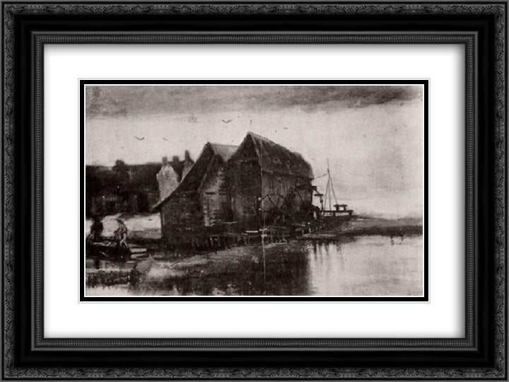 Watermill at Gennep 24x18 Black Ornate Wood Framed Art Print Poster with Double Matting by Van Gogh, Vincent