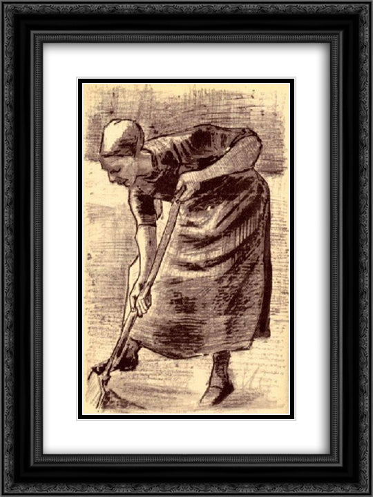 Woman Digging 18x24 Black Ornate Wood Framed Art Print Poster with Double Matting by Van Gogh, Vincent