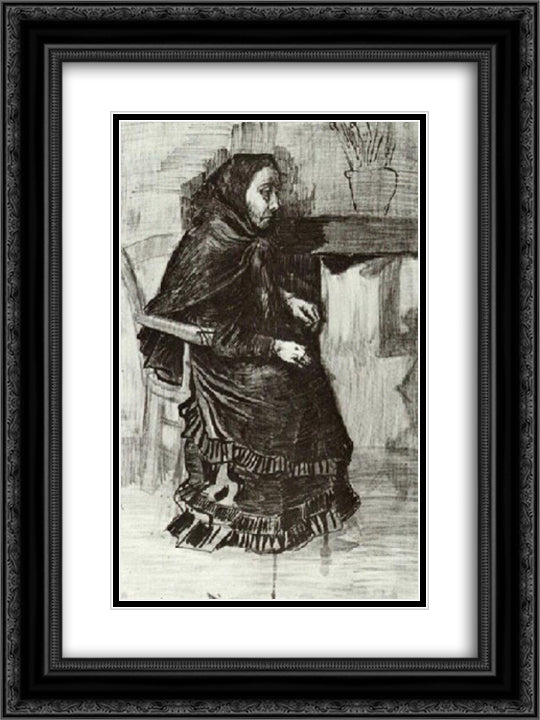 Woman in a Dark Dress (Sien's Mother) 18x24 Black Ornate Wood Framed Art Print Poster with Double Matting by Van Gogh, Vincent