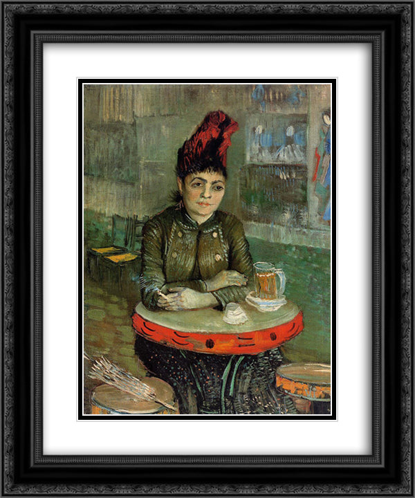 Woman in the 'Cafe Tambourin' 20x24 Black Ornate Wood Framed Art Print Poster with Double Matting by Van Gogh, Vincent