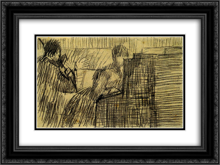 Woman Pianist and a Violinist 24x18 Black Ornate Wood Framed Art Print Poster with Double Matting by Van Gogh, Vincent