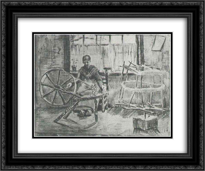 Woman Reeling Yarn 24x20 Black Ornate Wood Framed Art Print Poster with Double Matting by Van Gogh, Vincent