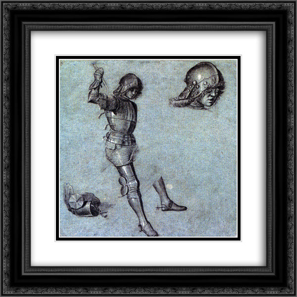 Three Studies of a Cavalier in Armor 20x20 Black Ornate Wood Framed Art Print Poster with Double Matting by Carpaccio, Vittore