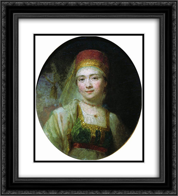 Christina, the Peasant Woman from Torzhok 20x22 Black Ornate Wood Framed Art Print Poster with Double Matting by Borovikovsky, Vladimir