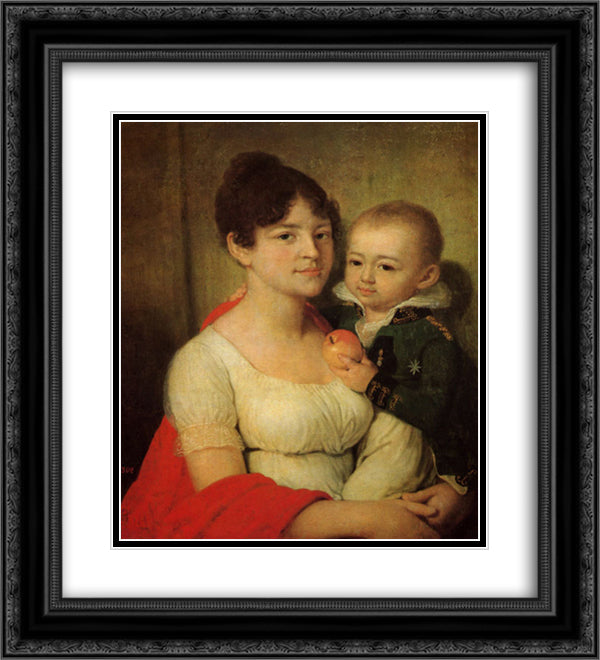 Portrait of an unknown with a child 20x22 Black Ornate Wood Framed Art Print Poster with Double Matting by Borovikovsky, Vladimir