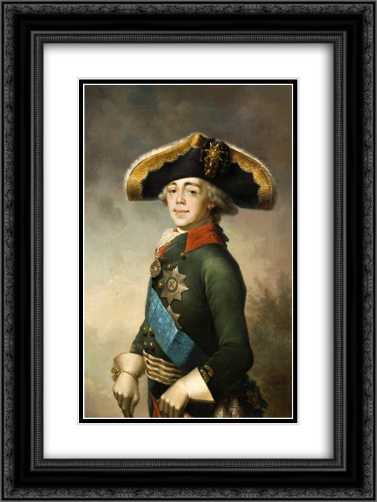 Portrait of Paul I 18x24 Black Ornate Wood Framed Art Print Poster with Double Matting by Borovikovsky, Vladimir