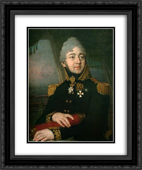 Portrait of the Russian poet Evgeny Boratynsky 20x24 Black Ornate Wood Framed Art Print Poster with Double Matting by Borovikovsky, Vladimir