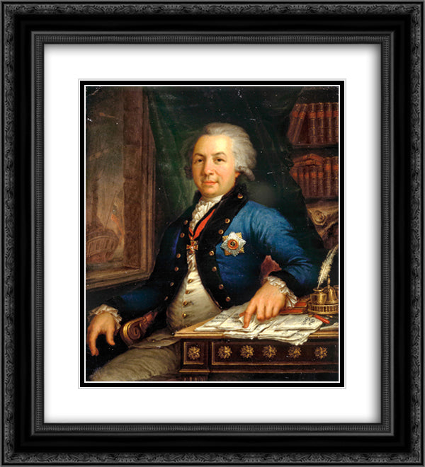 Portrait of the Russian poet Gavril Derzhavin 20x22 Black Ornate Wood Framed Art Print Poster with Double Matting by Borovikovsky, Vladimir