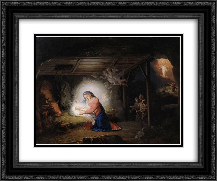 The Nativity of Christ 24x20 Black Ornate Wood Framed Art Print Poster with Double Matting by Borovikovsky, Vladimir