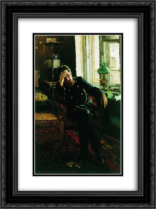 A letter 18x24 Black Ornate Wood Framed Art Print Poster with Double Matting by Makovsky, Vladimir