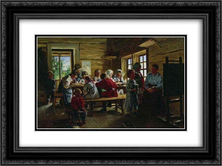 At the village school 24x18 Black Ornate Wood Framed Art Print Poster with Double Matting by Makovsky, Vladimir