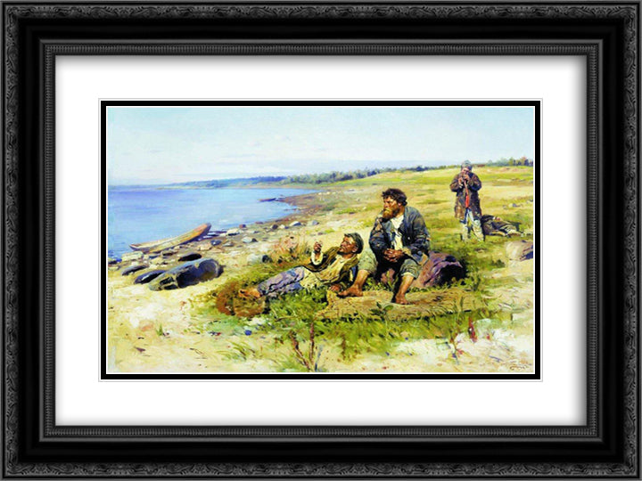 At Volga 24x18 Black Ornate Wood Framed Art Print Poster with Double Matting by Makovsky, Vladimir