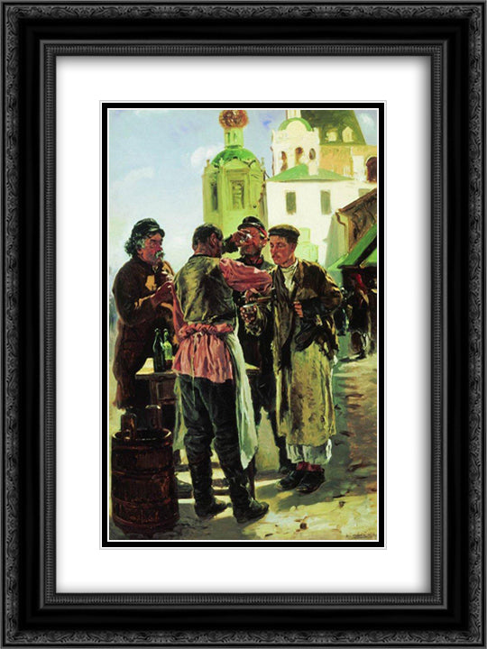 Brew seller 18x24 Black Ornate Wood Framed Art Print Poster with Double Matting by Makovsky, Vladimir