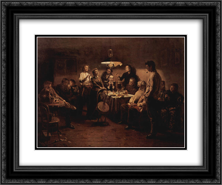Evening company 24x20 Black Ornate Wood Framed Art Print Poster with Double Matting by Makovsky, Vladimir
