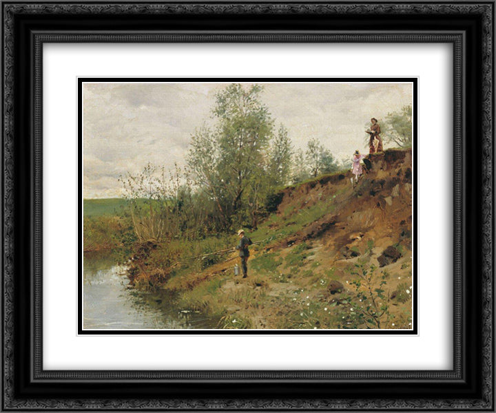 Fishing 24x20 Black Ornate Wood Framed Art Print Poster with Double Matting by Makovsky, Vladimir